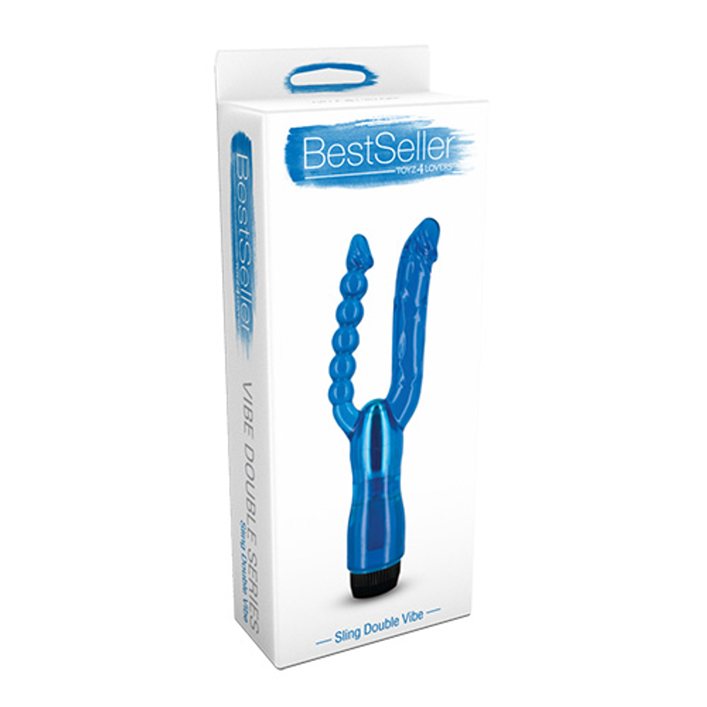 Синий анально-вагинальный вибратор SLING DOUBLE VIBE - 23 см. (Цвет: синий)