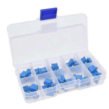 Набор подстроечных многооборотистых резисторов 0.2Вт для радиотехники и Arduino 50 штук