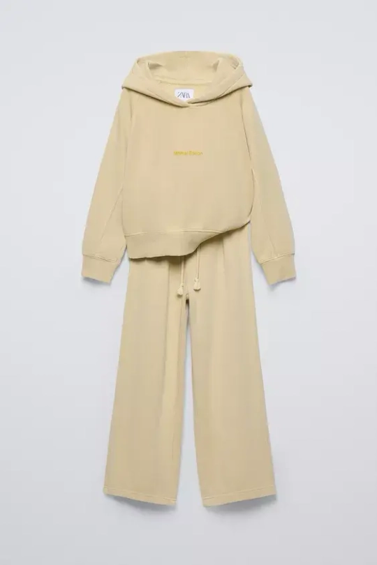 ZARA КОМПЛЕКТ ИЗ ХУДИ И БРЮК WIDE LEG, ВАНИЛЬНЫЙ