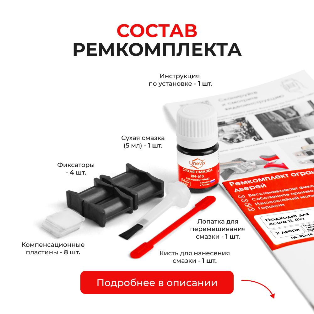 Ремкомплект ограничителей дверей Acura TL (IV) UA8...9 (2 двери, тип 4) 2008-2014