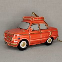 Фарфоровая ёлочная игрушка Запорожец Ушастый с багажником