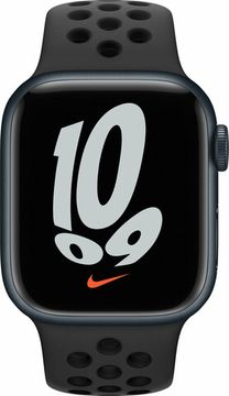 Apple Watch Nike Series 7, 41 мм, корпус из алюминия цвета «тёмная ночь», спортивный ремешок Nike цвета «антрацитовый/чёрный»