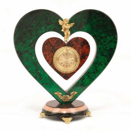 Часы "Сердце с ангелом" змеевик мрамор 195х100х205 мм 1300 гр. R116673?