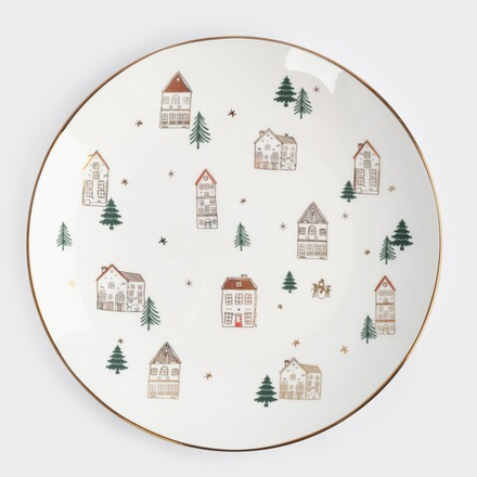Тарелка Домики и ели фарфор 19 см