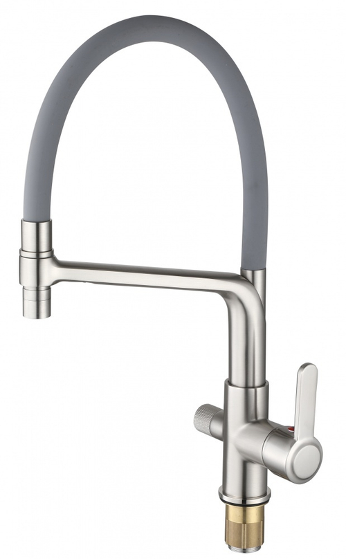 15075-GP Смес. для кухни с гиб шланг и под фильт (САТИН+СЕРЫЙ) HANSEN (10/1шт)