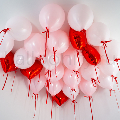 Шары россыпью "Розовые мечты с алыми сердцами"