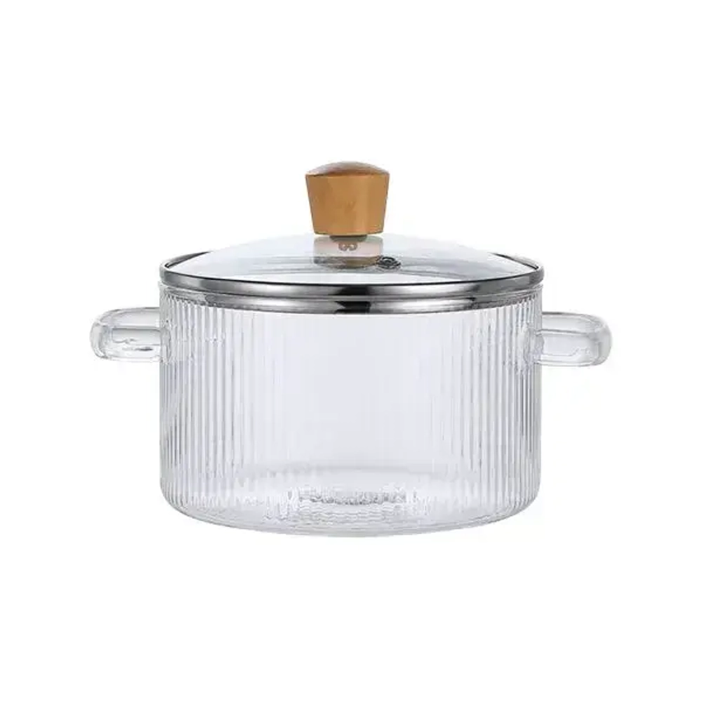 Кастрюля стеклянная термостойкая 1,6 л D 18 см с крышкой, в подарочной упаковке