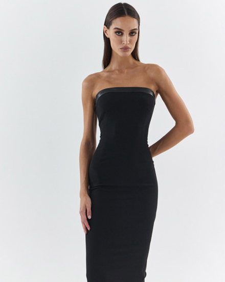 Платье-бандо с кожаными вставками