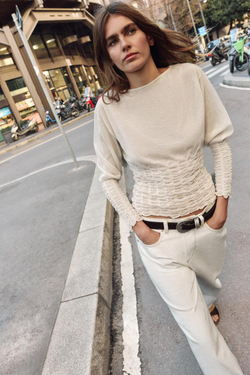 ZARA СВИТЕР ВЯЗАНЫЙ «СОТЫ», ЭКРЮ