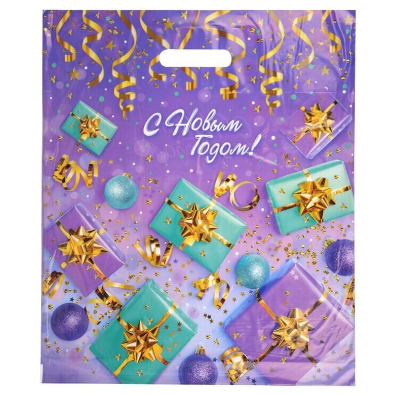 Пакет новогодний прорубная ручка Россия 40*47 см 45 мкм ПВД Дари праздник  1 шт 500 шт/кор