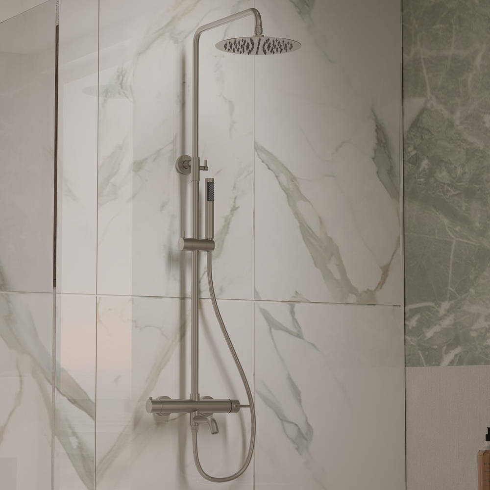 Душевая стойка Vincea Villa VSFS-1VL1BN с изливом, 25см верх. душ из нерж. стали, брашированный никель