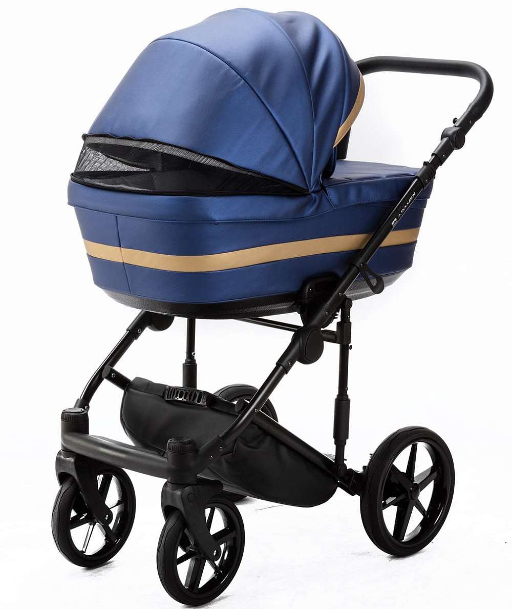 Детская коляска Adamex Rimini Deluxe 3 в 1 RI240 СИН.ПЕРЛ.КОЖА+ЗОЛОТО.ОТДЕЛКА