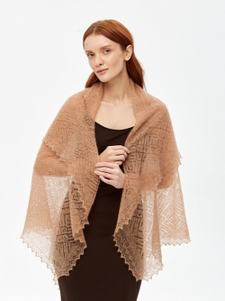 Оренбургский пуховый платок-паутинка А120-08 темно-бежевый