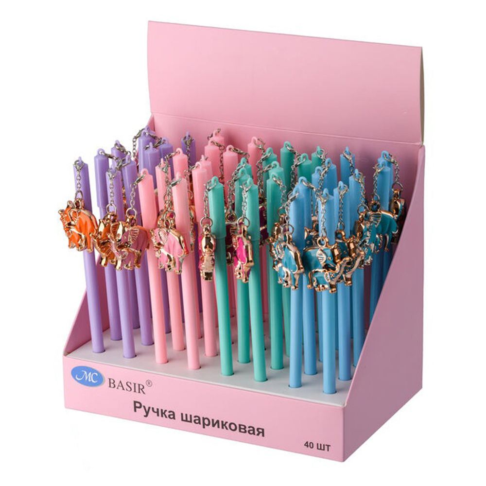 Ручка шариковая, Basir, синие чернила, серия "2 слона", с брелоком, 40 шт