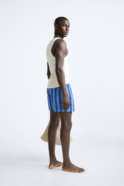 ZARA ПЛАВКИ КЛАССИЧЕСКОГО КРОЯ В ПОЛОСКУ, ЯРКО-СИНИЙ