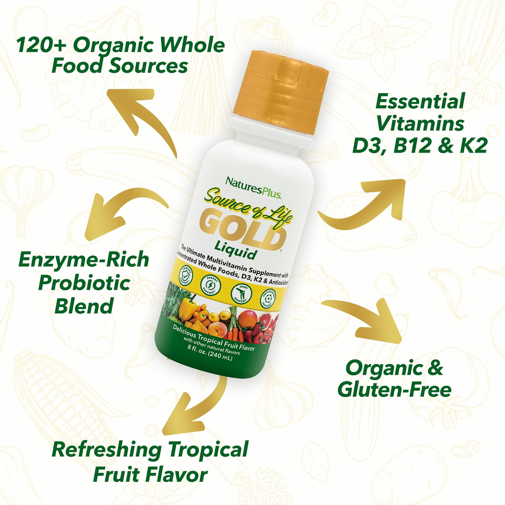 NaturesPlus, Source of Life, Gold® Liquid, тропические фрукты, 240 мл (8 жидк. Унций)