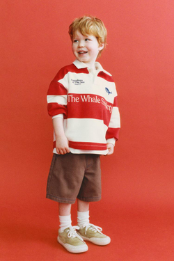 ZARA ПОЛО В ПОЛОСКУ С ВЫШИВКОЙ КИТА, КРАСНЫЙ