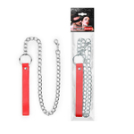 Металлический поводок для ошейника с красной ручкой - 77 см. (Цвет: красный)