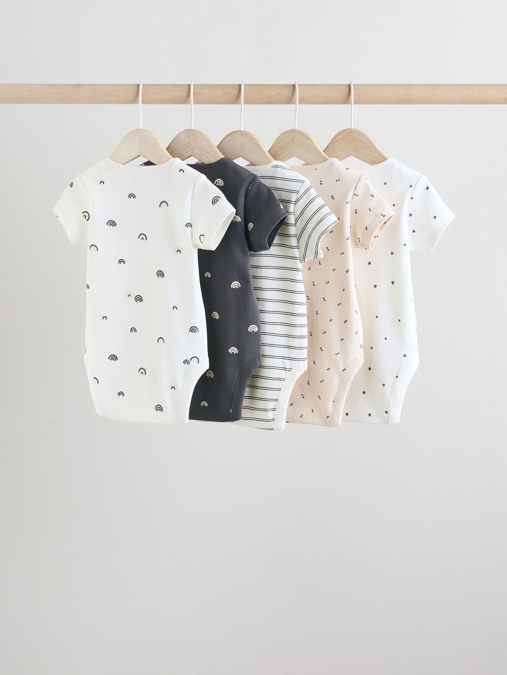 Боди с коротким рукавом для малышей Next E57-519, 5 шт., Белый, Темно-серый, Молочный