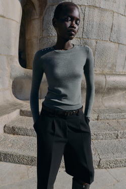 ZARA ВЯЗАНЫЙ СВИТЕР С ПУГОВИЦАМИ, СЕРЫЙ МЕЛАНЖ