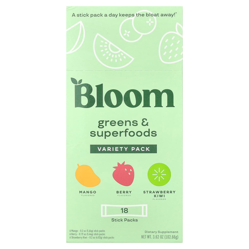 Bloom, Greens & Superfoods, Variety Pack, 18 стиков, 102,36 г (3,6 унции)