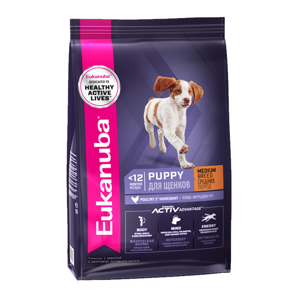 Сухой корм Eukanuba Puppy Medium Breed ˂12 Months для щенков средних пород с птицей