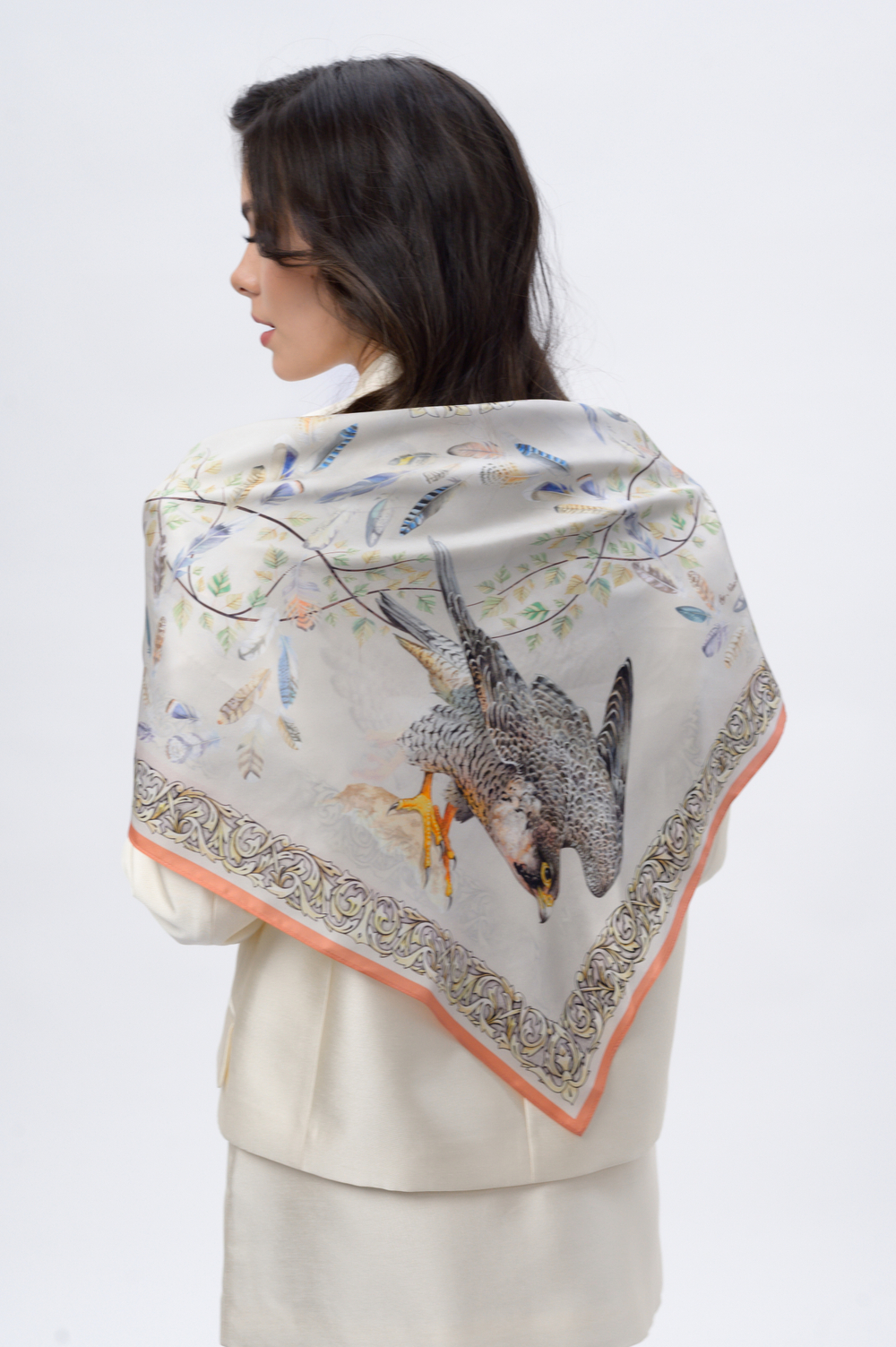 Платок «Полёт соколов» 100% шёлк