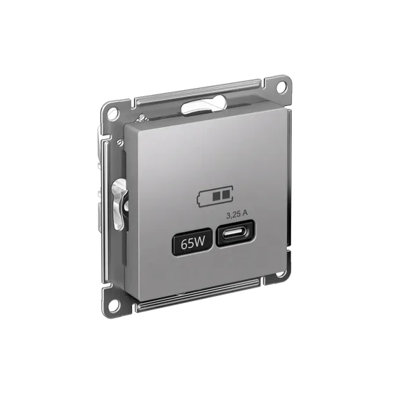 Розетка USB AtlasDesign тип C 65Вт QC PD высокоскор. ЗУ механизм алюм. SE ATN000327