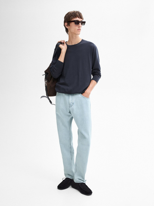 Massimo Dutti Хлопковый свитер с длинными рукавами, серо-синий