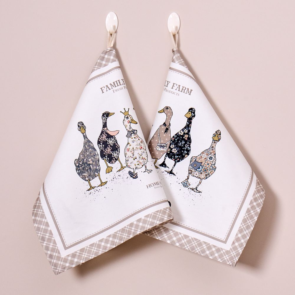 НАБОР ПОЛОТЕНЕЦ ИЗ 2-ХШТ "FAMILY FARM",40Х60СМ, 100% ХЛОПОК, КЛЕТКА,ТВИЛ