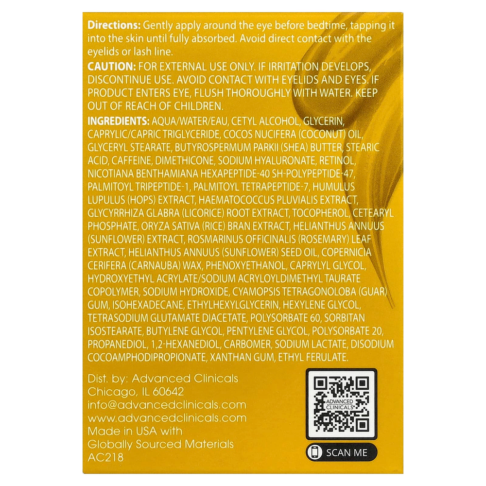 Advanced Clinicals, укрепляющий крем для области вокруг глаз с ретинолом и пептидами, 30 мл (1 жидк. унция)