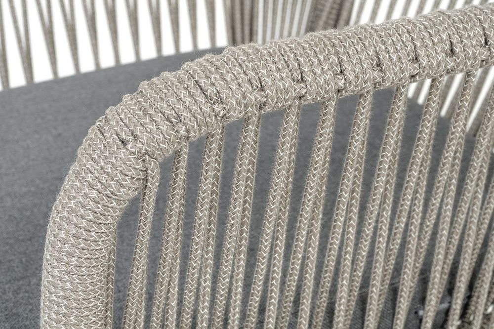 "Лион" стул плетеный из роупа, каркас из стали темно-серый (RAL7024) муар, роуп серый меланж круглый, ткань серая 017