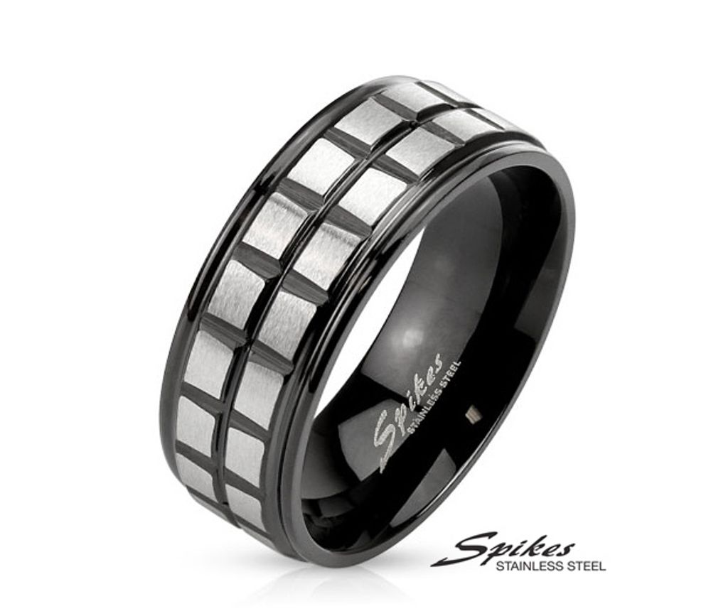 R-M3987-8 Мужское кольцо из стали с полосками черного цвета, «Spikes»