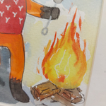 Картина акварельная авторская в паспарту 15х20 см на стену для интерьера "Лисичка"