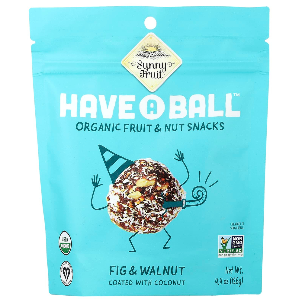 Sunny Fruit, have A Ball™, органические снеки с фруктами и орехами, инжир и грецкий орех, 126 г (4,4 унции)