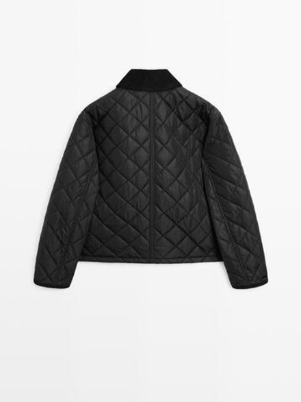Massimo Dutti Короткая легкая стеганая куртка с вельветовой деталью, черный