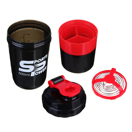 SILAPRO Спортивный шейкер 3 в 1 (пружина-венчик, два контейнера), 500мл, 25x9см, полипропилен