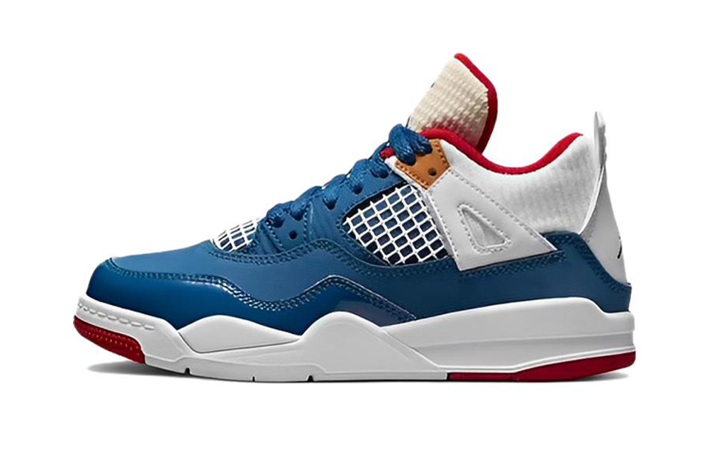 Middle-aged children Jordan Air Jordan 4 Retro retro shock absorption non-slip wear-resistant middle-help children's basketball shoes white and blue