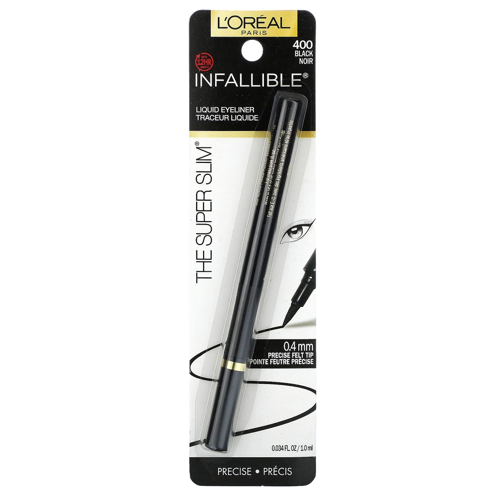 L'Oréal, Infallible, жидкая подводка для глаз Super Slim, 400 черных, 1 мл (0,034 жидк. унц.)