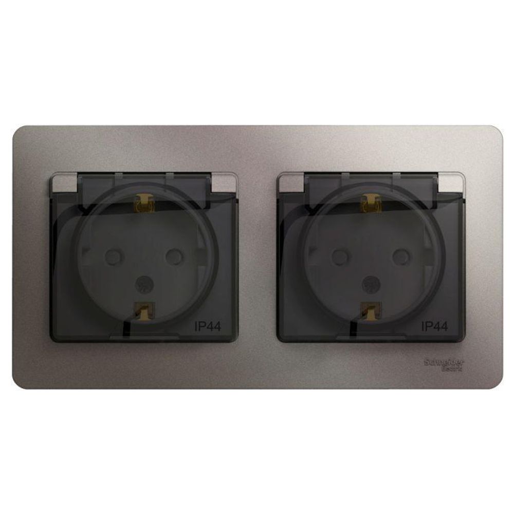 Розетка 2-м СП 2мод. Glossa 16А IP44 с заземл. защ. шторки в сборе платина SE GSL001247 Розетка 2-м СП 2мод. Glossa 16А IP44 с заземл. защ. шторки в сборе платина SE GSL001247