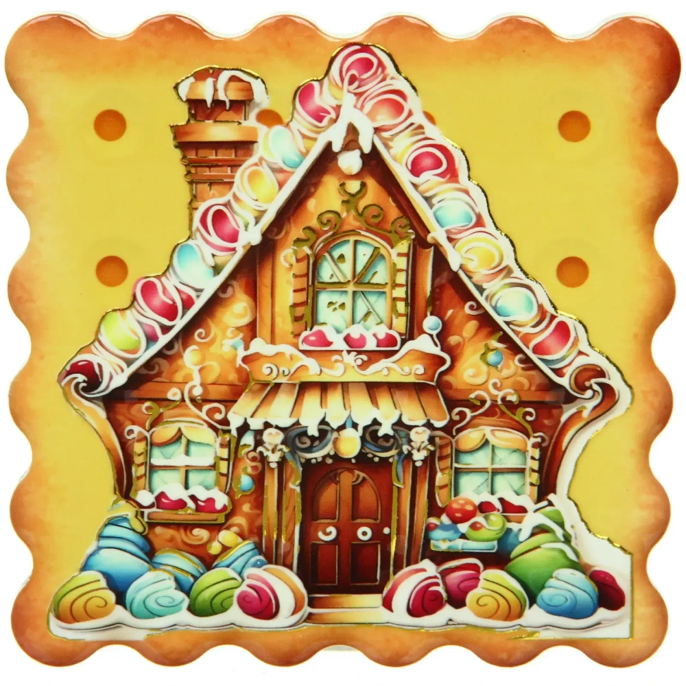 Подставка под кружку керамическая 10,5*10,5см «Печенька» пряничный домик с леденцами