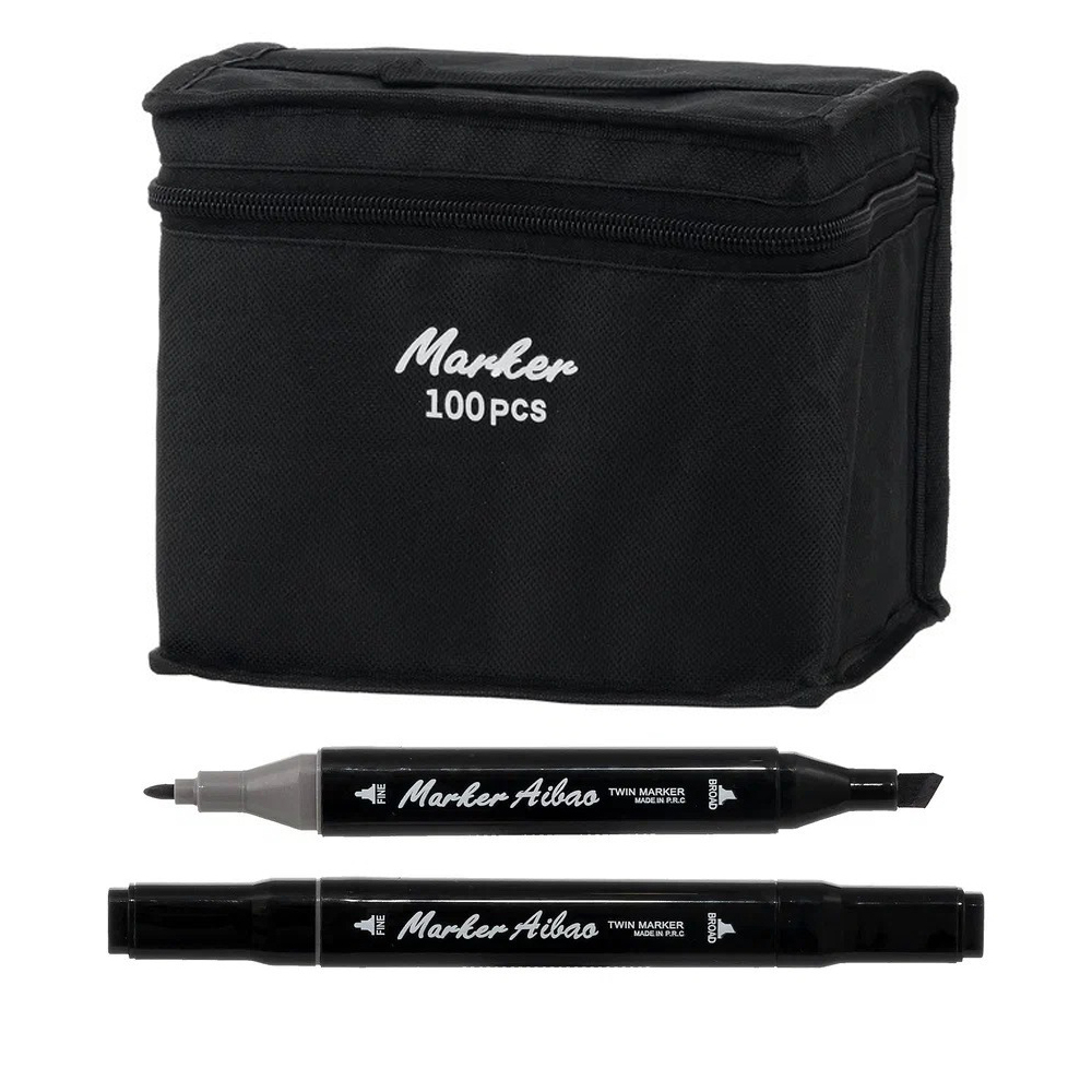 Маркер для скетчинга, двусторонние, Basir, четырехгранные, спиртовые, 100 шт