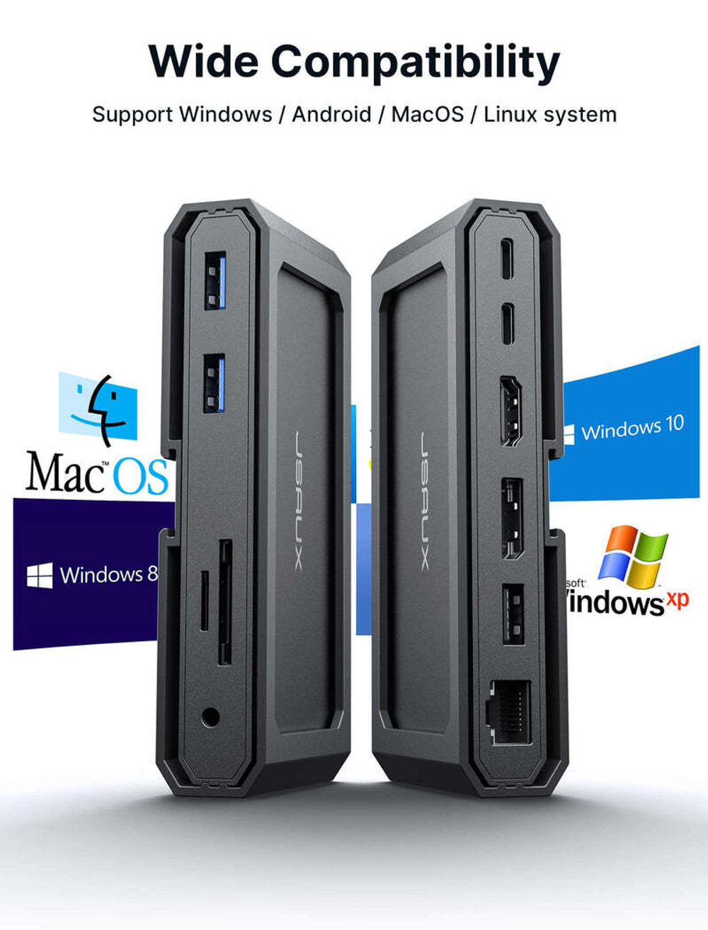 JSAUX Steam Deck OLED док-станция для ноутбука USB-C, док-станция 11-в-1 с HDMI и DP 8K при 30 Гц, PD 100 Вт, Gigabit Ethernet, аудиоразъем 3,5 мм, совместимый с Steam Deck LCD / OLED