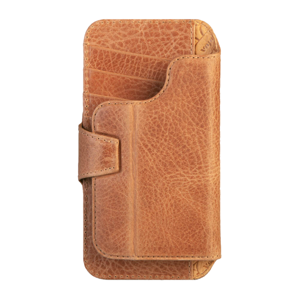 Магнитный кожаный чехол-бумажник Vaja Wallet Wrap Pull-Up V-Mag для iPhone 16 Pro Картхолдер ручной работы из натуральной патагонской кожи «пулл ап» с магнитной застёжкой. Вмещает до четырёх карт. Есть RFID-защита