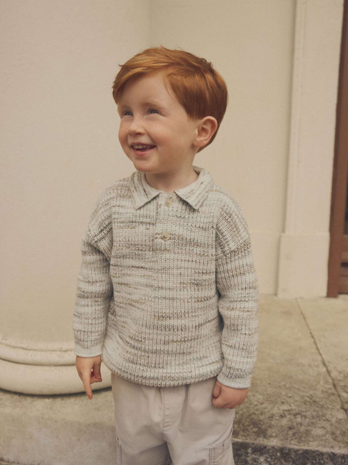 Поло с длинным рукавом вязаное для мальчика Next K82-692, Светло-серый