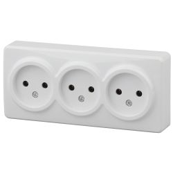 Розетка ЭРА Эксперт 11-2207-01 тройная 3х2P 16A-250В IP20 ОУ горизонт. белый | Эра Эксперт