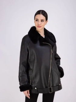 Дубленка женская натуральная авиатор зимняя оверсайз Турция