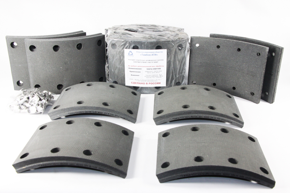 Рем. комплект тормозных накладок а/м КАМАЗ 53212,5511,5320 (Сверл./расточенные/с заклёпками/ширина 140мм./ к-т 8 шт. толст.+тон.) Тамбов АТИ