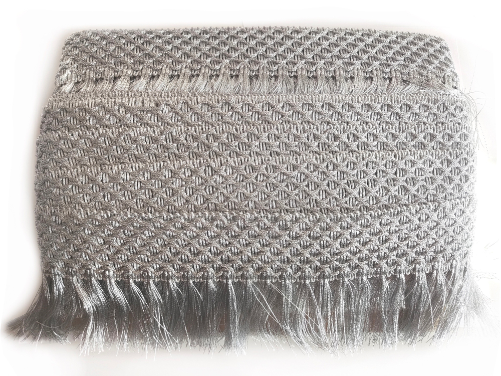 Бахрома-щётка с тесьмой  металлизированная люрекс 9см серебро