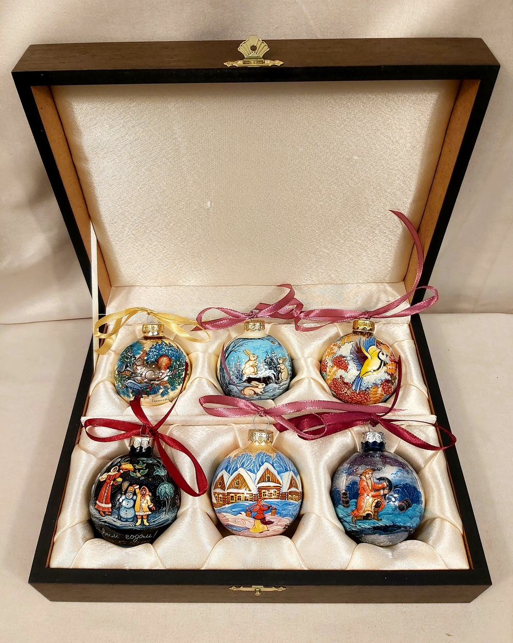 Набор елочных шаров с ручной росписью Палех  №11